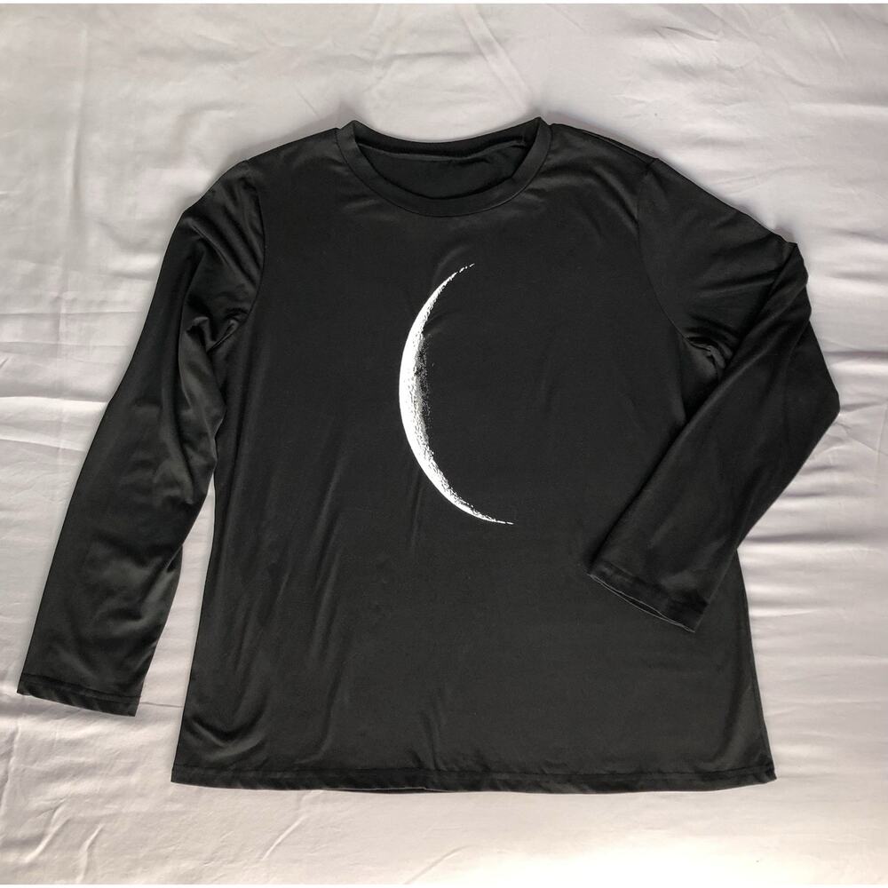 Crescent Moon Black Top Long Sleeve T Shirt Unisex XL Whimsigoth Celestial